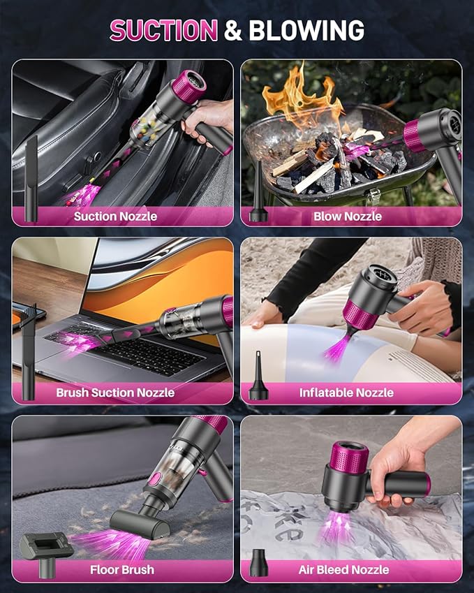 EYYA Handheld Cordless Car Vacuum Cleaner, 4-in-1 Portable Mini Car Vacuum Cleaner, 15000PA High Power & Air Duster with LED Light for Home Office