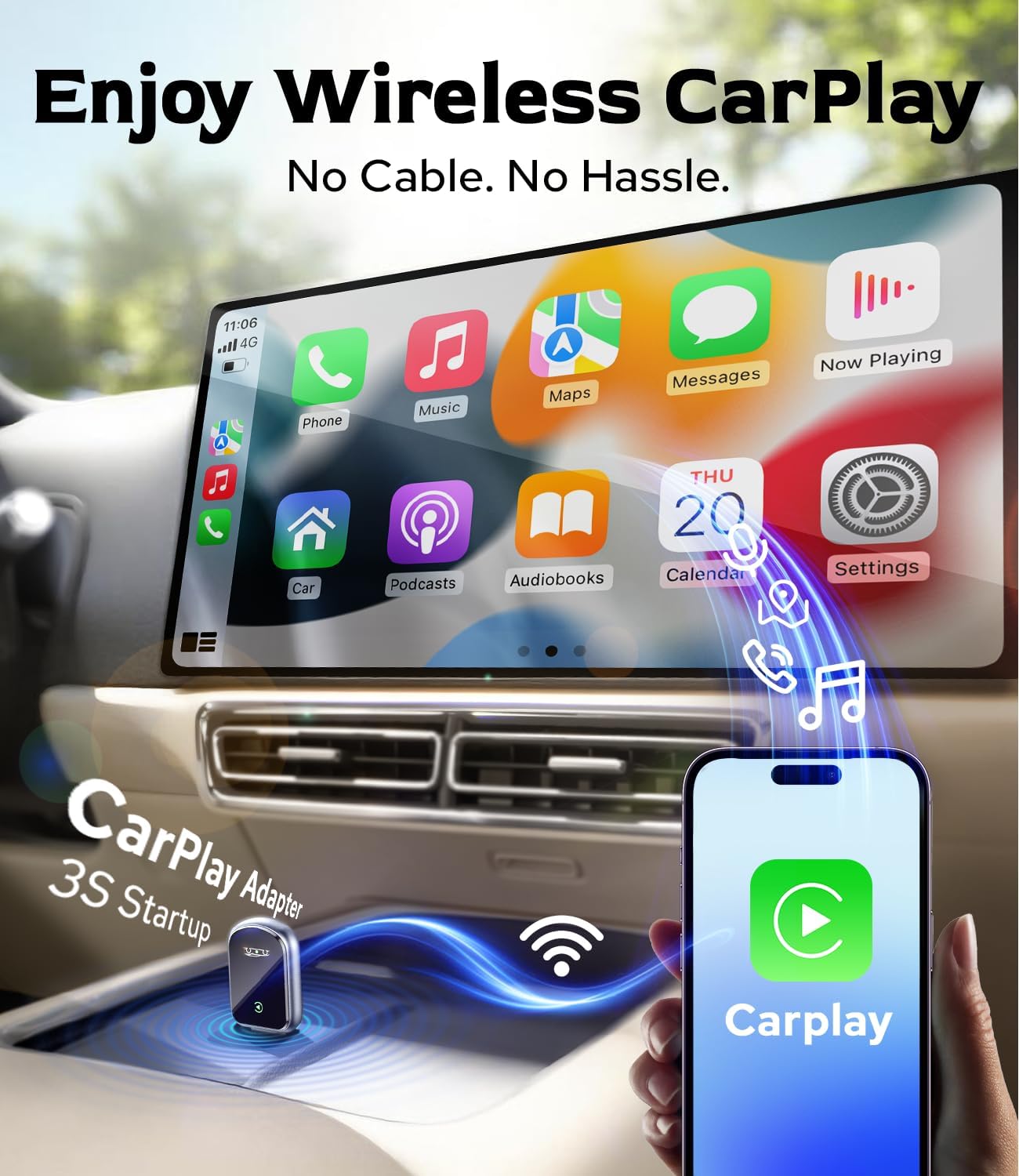 Wireless CarPlay Adapter for Car's with Built-in Wired CarPlay, CarPlay Wireless Dongl Plug and Play Seamless Fast Response Stable Connection