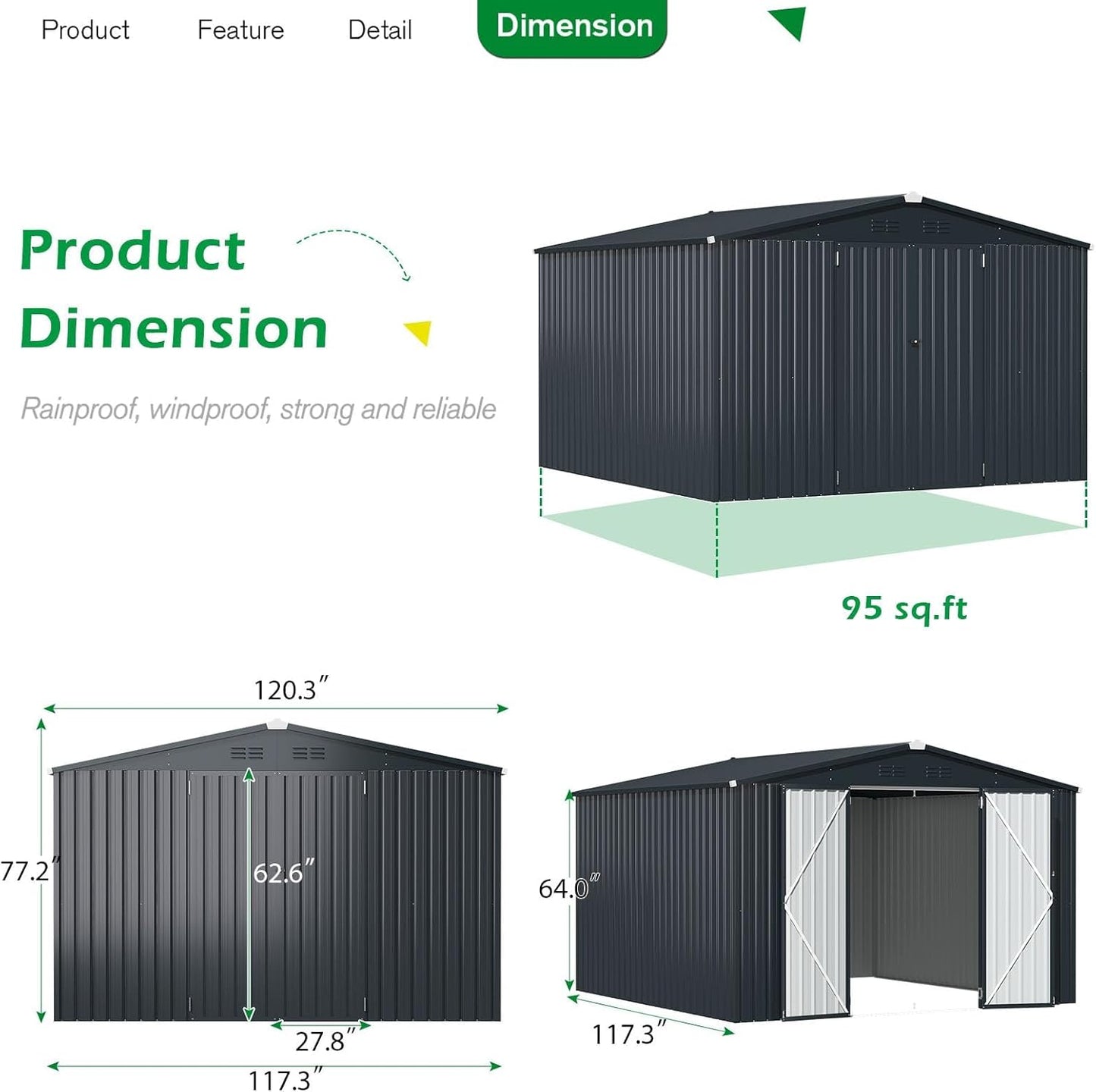 U-MAX Shed 10x10 Outdoor Storage - Large Metal Garden Sheds, Lockable for Backyard & Patio Use in Dark Grey