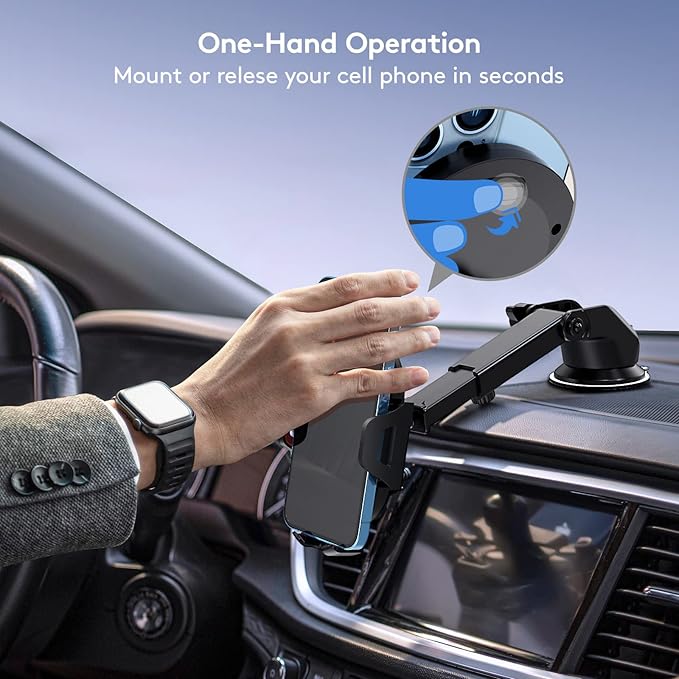Car Phone Holder Mount, [Strong Suction Cup] [Military Grade Durable] for Windshield and Dashboard, Adjustable Long Arm Compatible with iPhone 16 15 14 Pro Max and All Smartphones (Red)