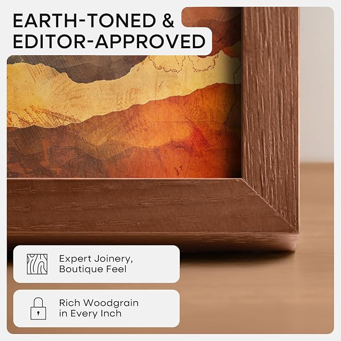 Homeforia 15x15 Picture Frame Brown, High End Dark Oak 15 x 15 Square Wood Frame with Mat 11 x 11 for Photo, 15by15 Wooden Walnut Poster Frame Matted to 11x11 Print, Tempered Glass, Wall Kit, Set of 1