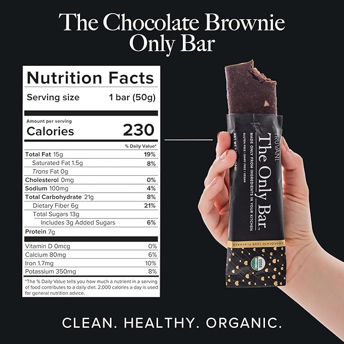 Truvani Plant Based Snack Bars | Chocolate Brownie 1 Pack | 7g Protein | USDA Organic and Vegan | The Only Bar | Dairy, Soy, and Gluten Free | Individually Wrapped