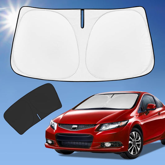 for Honda Civic 2012-2015 Sun Shade Sunshade Windshield Cover, 4-Layer Front Window Shade Custom Fit Civic Sun Visor 240T Retractable Shade Blocks UV Rays Cooler Car Accessories