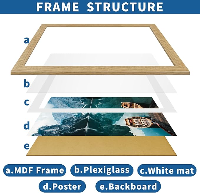 18x24 Frame Set of 2, Natural Oak Wood Style - Display 18 x 24 Poster without Mat or 16x20 Picture with Mat, Wall Mounting Horizontal and Vertical