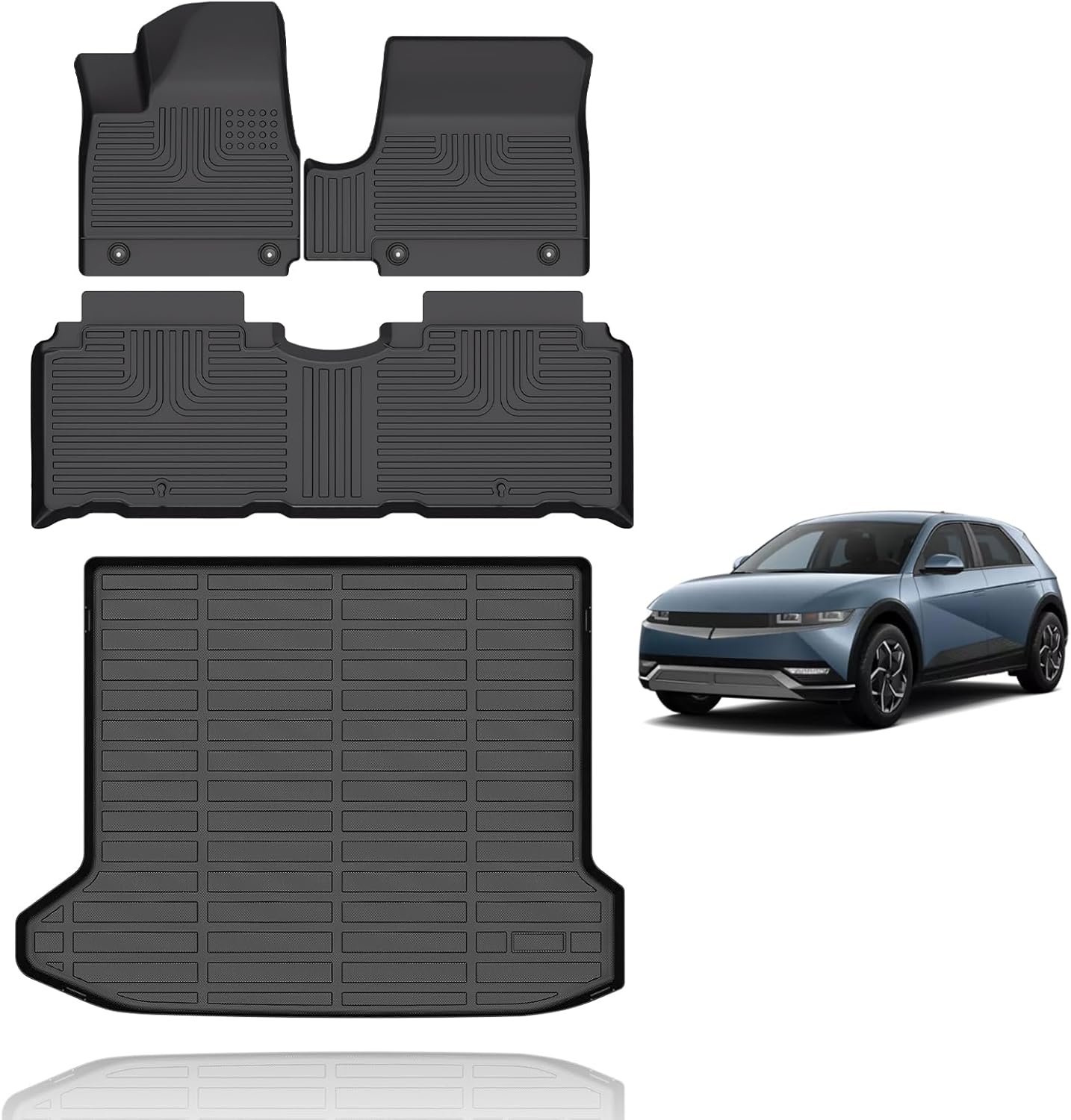 All Weather Floor Mats & Cargo Liner Set Custom for 2022-2024 Hyundai Ioniq 5 Fixed Center Console (Unmovable Center Console) All Season Guard for Car Mat TPE Floor Liner Ioniq 5 Accessories