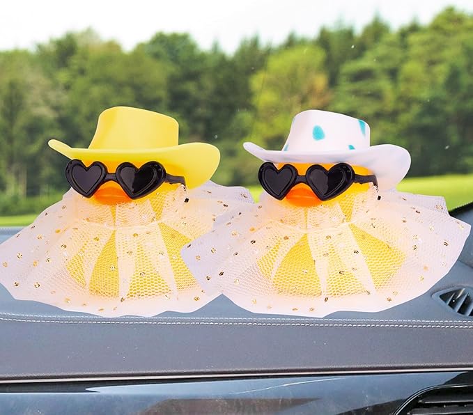Car Rubber Duck Ornament Cute Duck Car Dashboard Decoration Accessories with Mini Hat Sunglasses and Skirt for Car Dashboard Decoration Accessories(AA4), JJ075E4