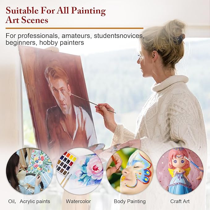 Bougimal 32 Pcs Paint Brush Set, Artist Paint Brushes for Acrylic Painting, Oil, Watercolor, Gouache, with Flat Round Filbert Fan Angle Detail Brush, Suitable for Artists and Beginners(White)