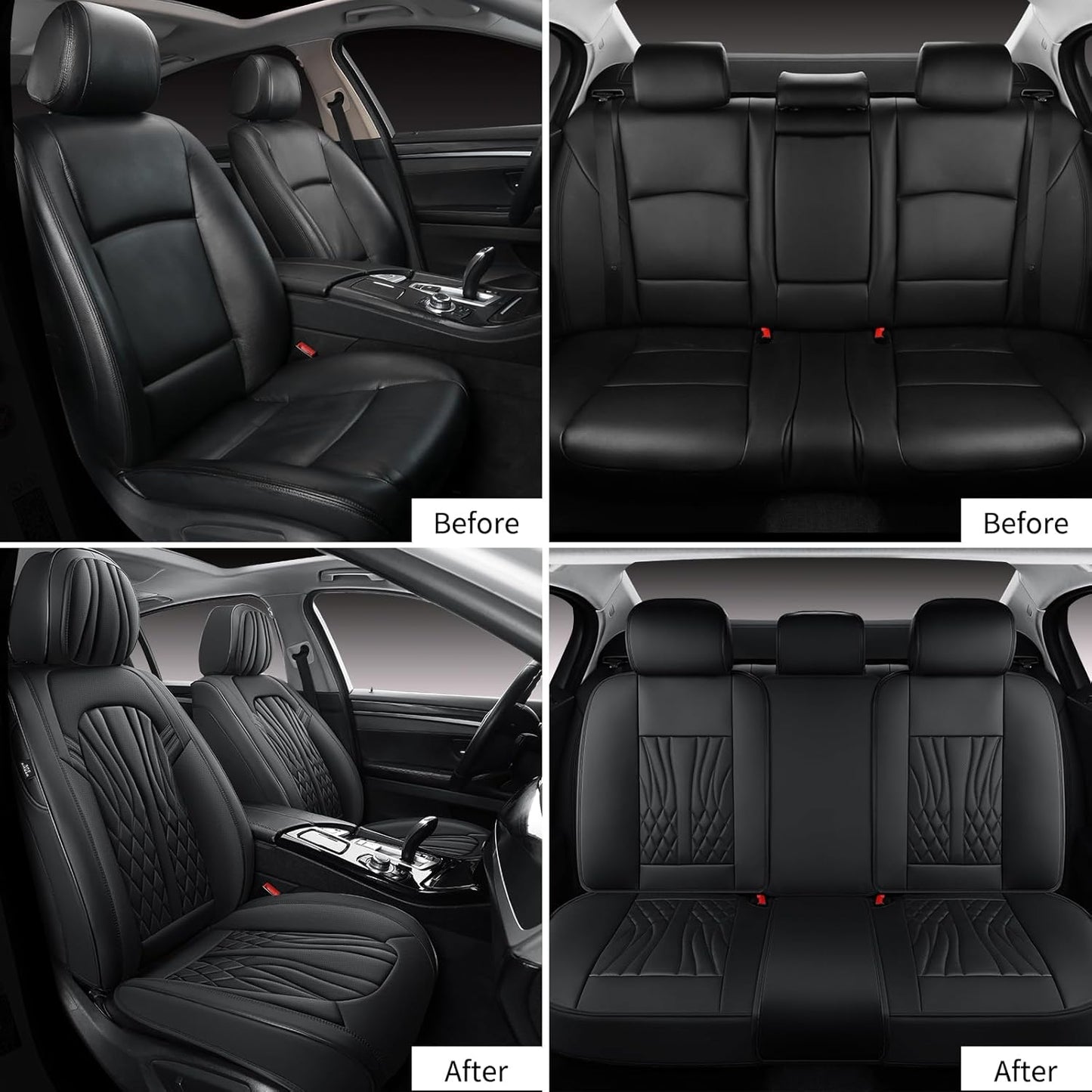 Leather Seat Covers,Car Seat Protector Waterproof,Seat Covers Full Set, Car Seat Protectors 5 Seats,Automotive Seat Covers Fit for Most Cars Black