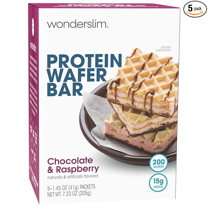 WonderSlim Protein Wafer Snack Bar, Raspberry, 200 Calories, 15g Protein, 0mg Cholesterol (5ct)
