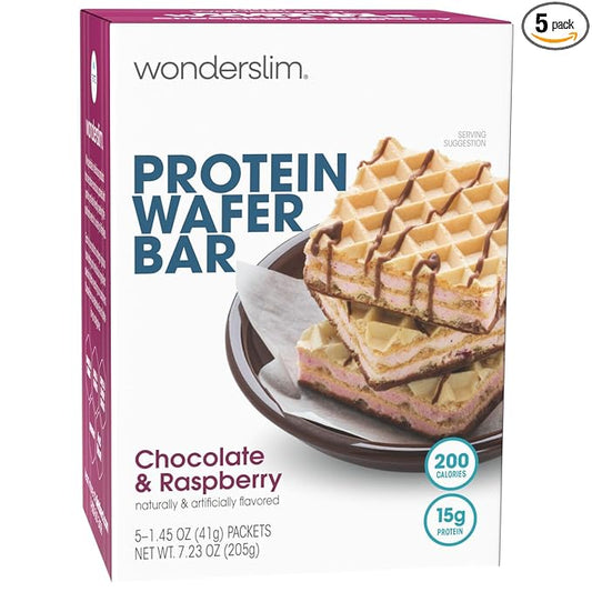 WonderSlim Protein Wafer Snack Bar, Raspberry, 200 Calories, 15g Protein, 0mg Cholesterol (5ct)