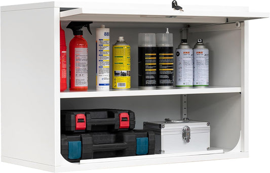 Metal Storage Cabinet White Wall Cabinets with Shelf and Locking Door - Wall Mounted Storage Cabinet for Garage Warehouse Home Office - Assembly Required