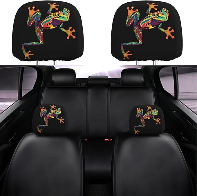 Dujiea 2 Pack Boho Frog Car Headrest Covers, Universal Soft Car Seat Head Rest Protector, Vehicle Accessories Fabric Headrest Cover for Cars, Vans, Trucks