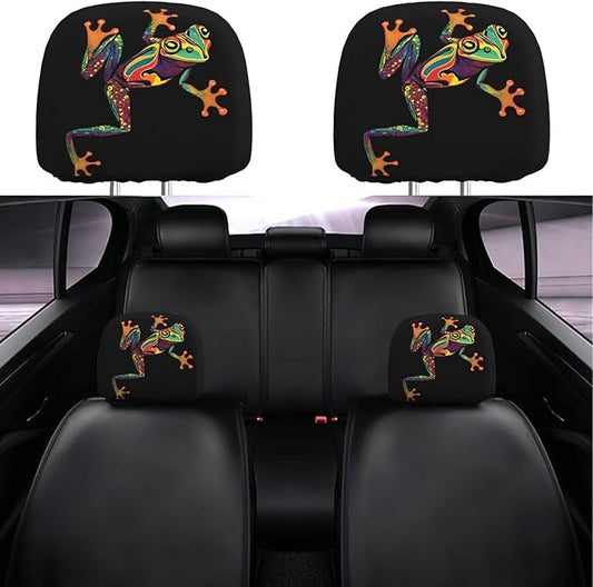 Dujiea 2 Pack Boho Frog Car Headrest Covers, Universal Soft Car Seat Head Rest Protector, Vehicle Accessories Fabric Headrest Cover for Cars, Vans, Trucks