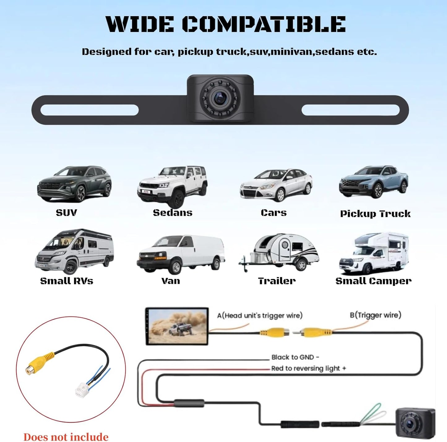 X1 Backup Camera for Car License Plate Reverse Cam, IP69 Waterproof Rearview Camara de Reversa de Auto Clear Night Vision, 149 Degree Wide View Angle - NTSC 12V
