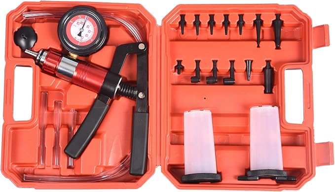 DHA 2 in 1 Brake Bleeder Kit Hand Held Vacuum Pump Pressure Tester, One Man Dual Vacuum and Pressure Tester Hand Pump Brake Bleeding Kit, Manual Brake System Clutch Fluid Tool for Car Motorcycle