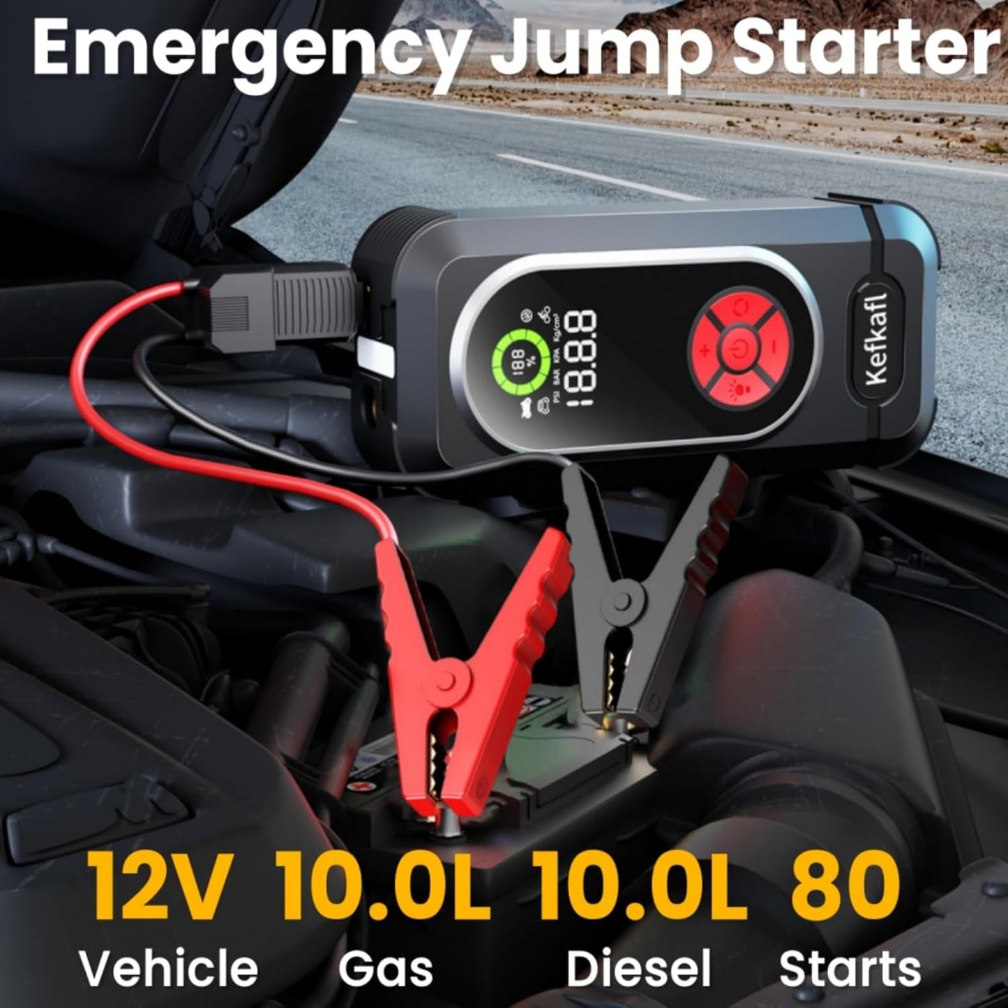 Jump Starter with Air Compressor, 5000A Car Battery Jump Starter Portable 150 PSI Tire Inflator Portable Air Compressor for Up to 10.0L Gas & 10.0L Diesel Engines, LED Light, Jumper Cables
