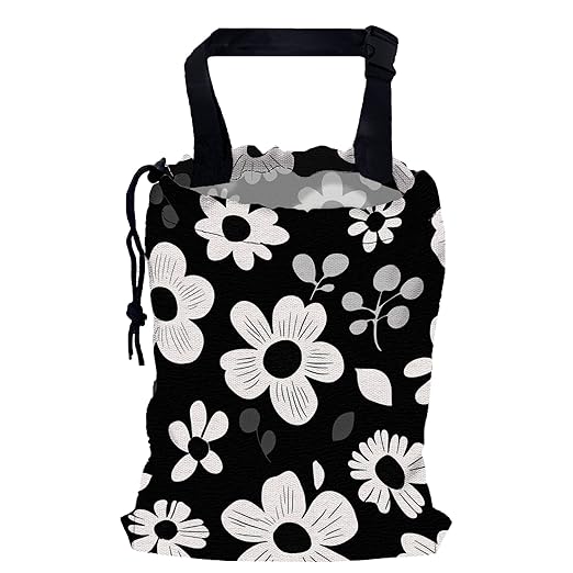 Abstract White Groovy Floral Car Trash Bag,Hanging Drawstring Car Garbage Bag,Canvas Car Back Seat Organizer with Adjustable Buckle for Men and Women
