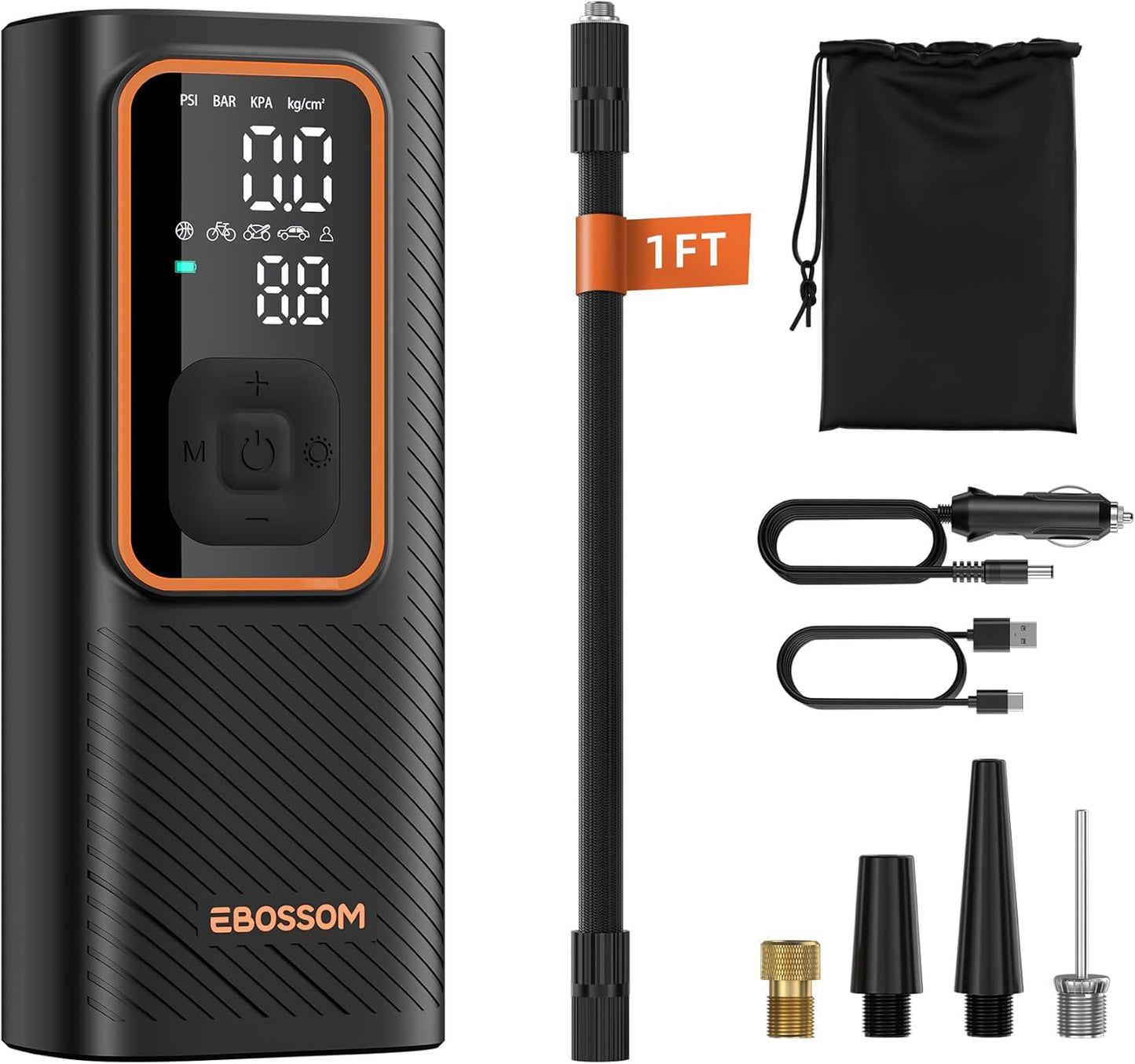 Tire Inflator Portable Air Compressor, Car Air Pump with Pressure Gauge, 150 PSI Cordless Tire Inflator Rechargeable with Display & LED for Car, Motocycle, Bikes, Balls, Swim Ring