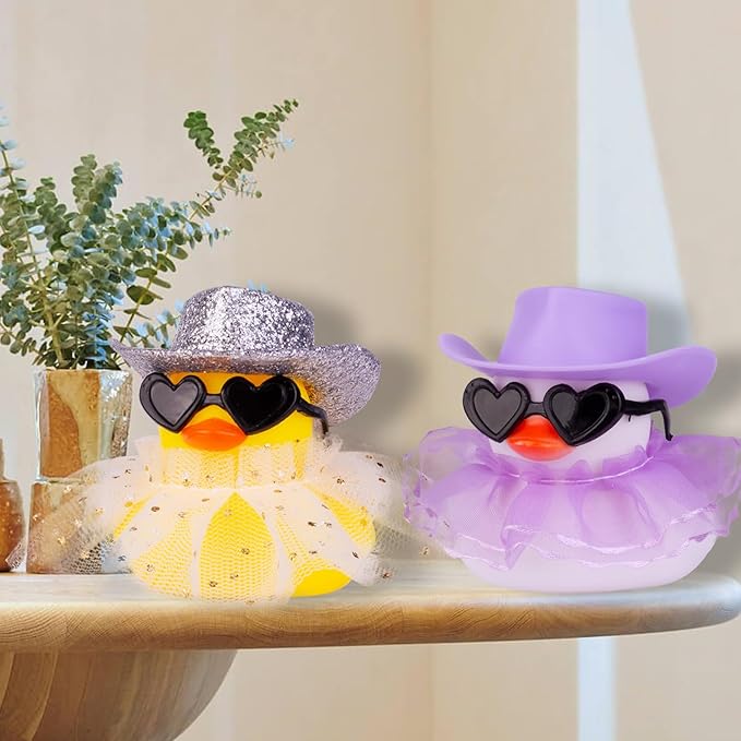 Car Rubber Duck Ornament Cute Duck Car Dashboard Decoration Accessories with Mini Hat Sunglasses and Skirt for Car Dashboard Decoration Accessories(A6)