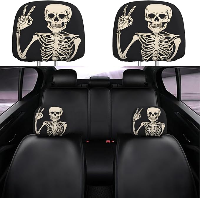 Dujiea 2 Pack Funny Skull Finger Car Headrest Covers, Universal Soft Car Seat Head Rest Protector, Vehicle Accessories Fabric Headrest Cover for Cars Vans Trucks