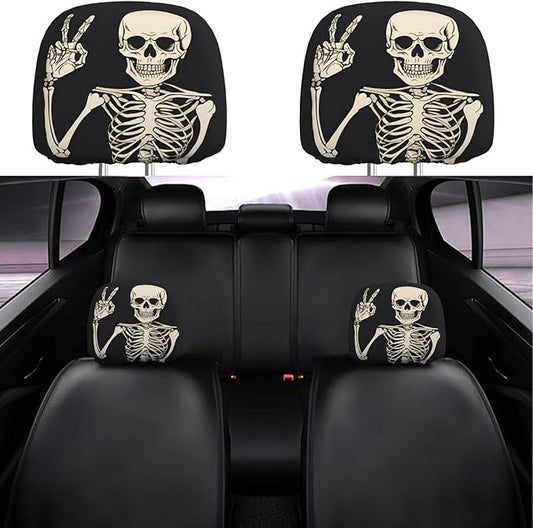 Dujiea 2 Pack Funny Skull Finger Car Headrest Covers, Universal Soft Car Seat Head Rest Protector, Vehicle Accessories Fabric Headrest Cover for Cars Vans Trucks
