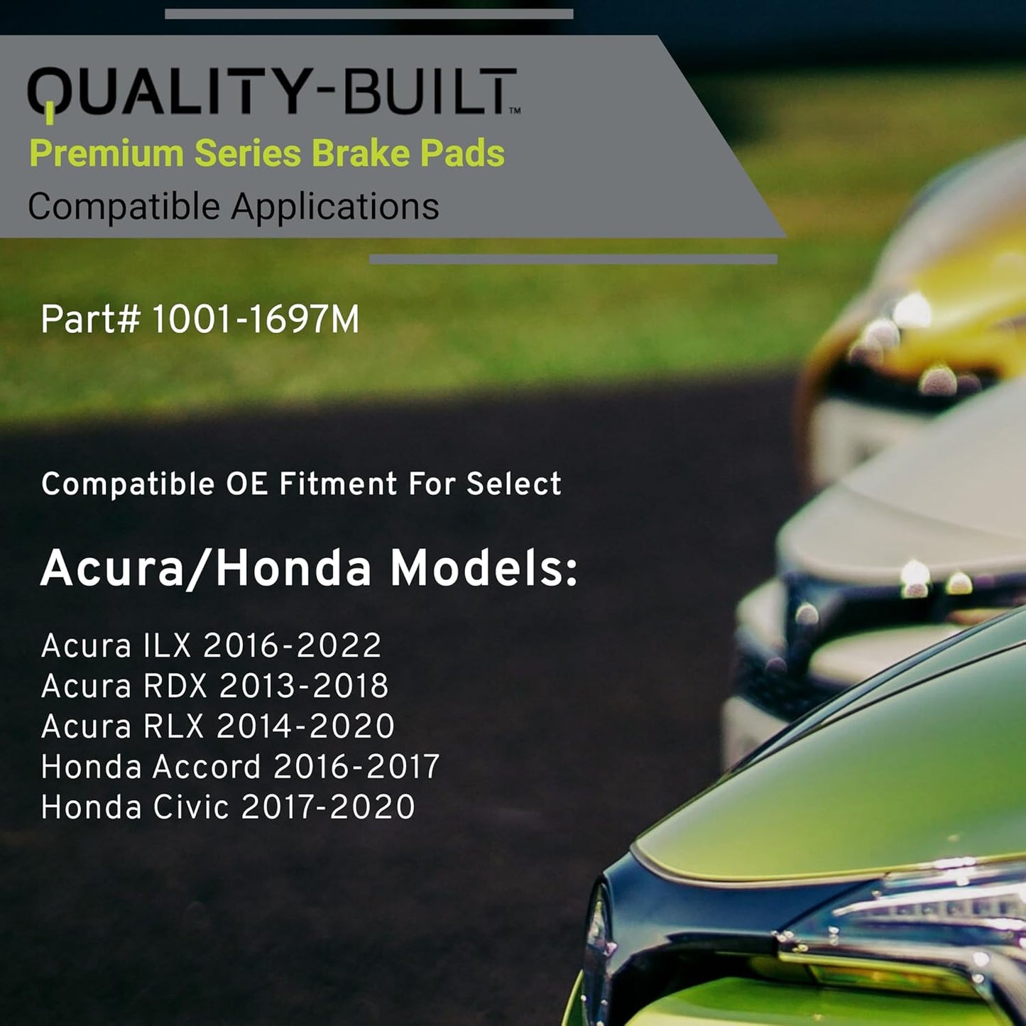Premium Semi-Metallic Front Brake Pads (1001-1697M) Compatible with Acura ILX 2016-2022, Acura RDX 2013-2018, Acura RLX 2014-2020, Honda Accord 2016-2017, Honda Civic 2017-2020