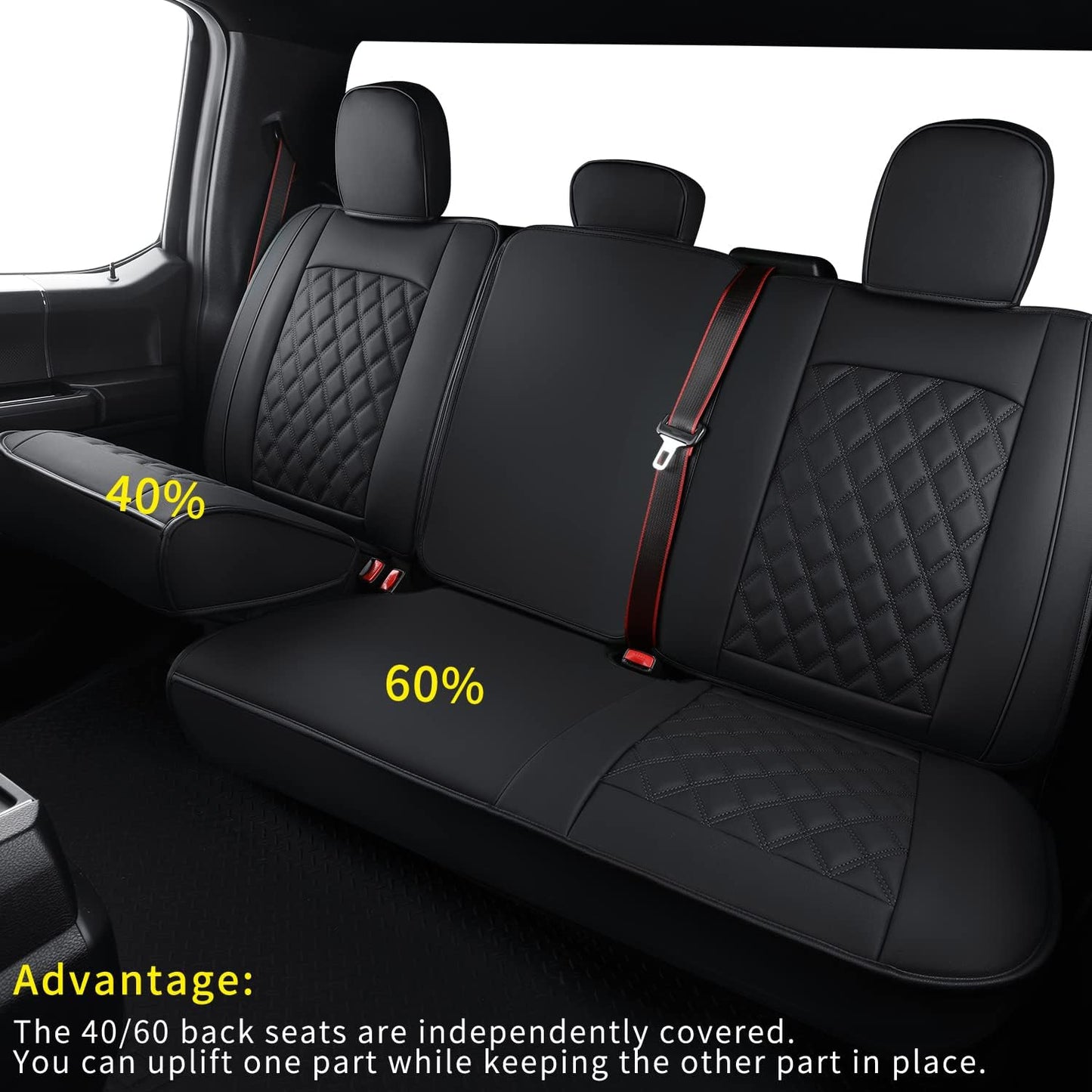 LUCKYMAN CLUB F150 Seat Covers Fit for 2010-2014 F150 SuperCrew with Waterproof Faux Leather(Full Set, Black)