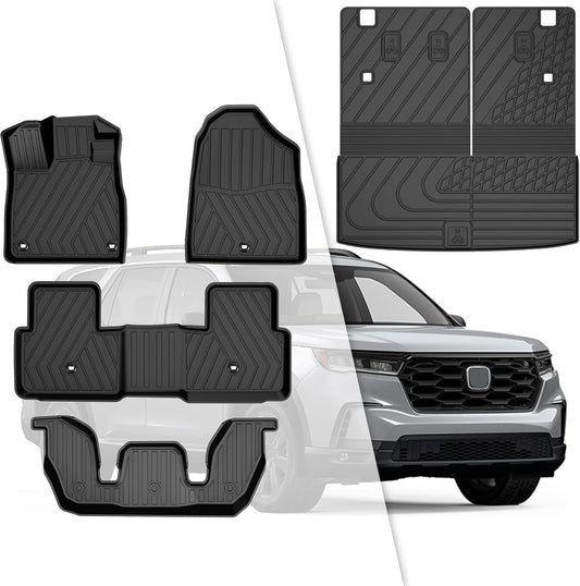 2025 Pilot Floor Mats & Cargo Liner & Backrest Mat Fit for Honda Pilot 2023 2024 2025: All Weather Protection Floor Liner with Back Seat Cover - 1st 2nd 3rd Row Floor Mats Trunk Mat Pilot Accessories