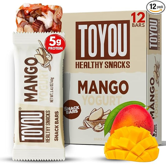 ToYou Chewy Fruit and Nut Bars - Healthy Protein Snacks | Mango Yogurt - 1.41 Ounce (Pack of 12) | Soft Chewy, Fiber-packed Granola Bars for Adults and Kids, Made with Natural Ingredients