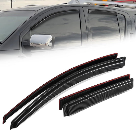 Auto Dynasty 4Pcs Carbon Fiber Pattern Window Visors Compatible with 2004-2015 Nissan Armada Infiniti QX56, Tape-On Front & Rear Window Deflectors Rain Guards Sun Air Side Vent Shade, Glossy Black