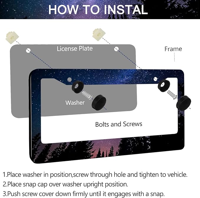 Galaxy Forest License Plate Frame - 2 PCS Personalized Galaxy Starry Sky Aluminum Metal Funny License Plate Frames Covers, Rust-Proof Waterproof Car Decorative Tag Frames for Standard Us 12x6 Inch