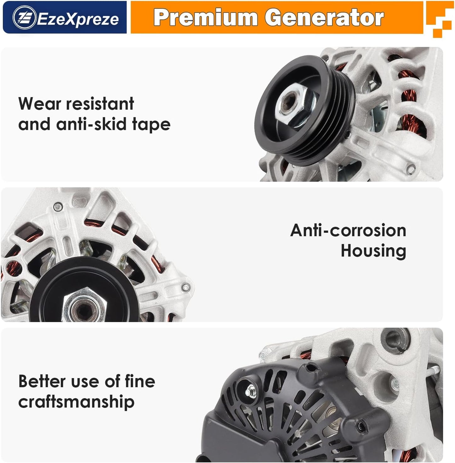 Ezexpreze 11311 New Alternator Replacement for 2007-2012 Hyundai Elantra 2.0L, 2010 2011 Kia Soul 2.0L, 2007-2009 Spectra 2.0L L4, 2655635, 600162, 3730023650, AVA0102, 40046020, 40046031