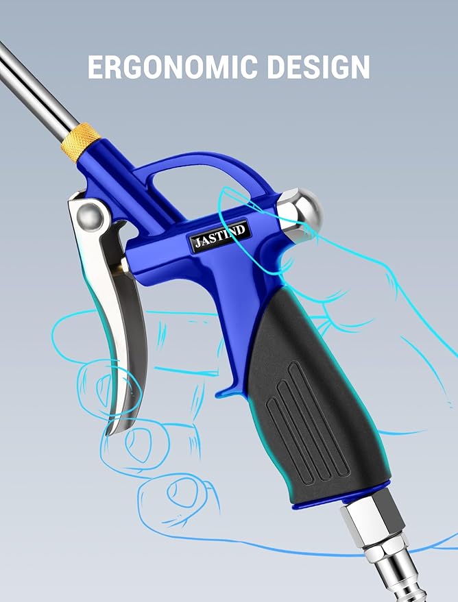 JASTIND Long Air Wand Blow Gun with 19-28 Inch Extension Nozzle, High Pressure Air Blower Gun with Rubber Grip & Quick Plug, Heavy Duty Industrial Air Blow Gun for Air Compressor Attachments