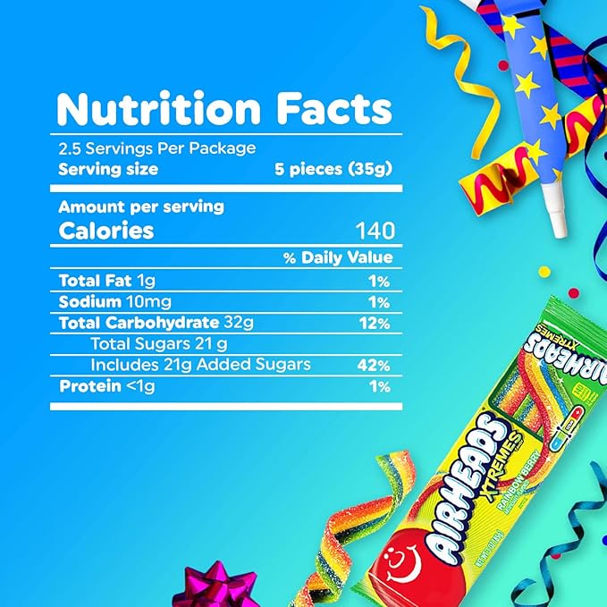 Airheads Xtremes Belts, Rainbow Berry Flavor, Sweetly Sour Candy, Non-Melting, Bulk Movie Theater and Party Bag, 3 Ounce (Pack of 12)