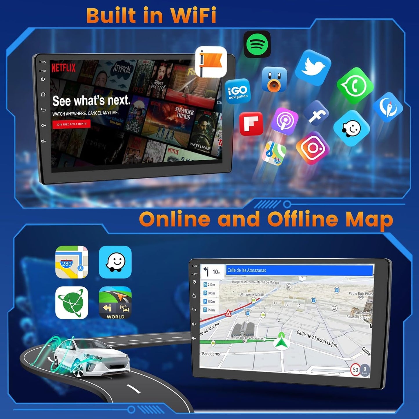 [2G+64G] Android 15 Car Stereo for Kia Cerato K3 Forte 2013-2018 with Wireless CarPlay Android Auto, 9 Inch HD Touch Screen with WiFi GPS Bluetooth FM/RDS Radio SWC USB Backup Camera MIC