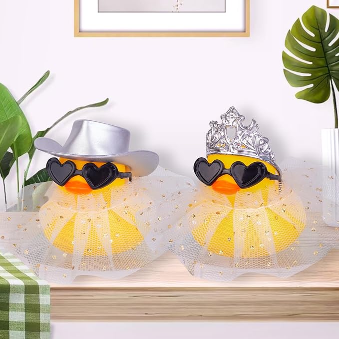 Car Rubber Duck Ornament Cute Duck Car Dashboard Decoration Accessories with Mini Hat Sunglasses and Skirt for Car Dashboard Decoration Accessories(A28)