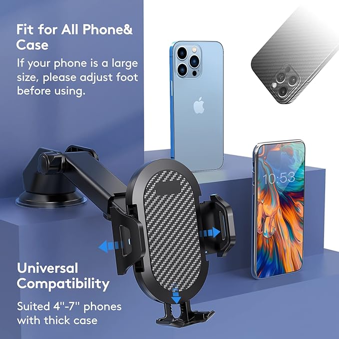 Car Phone Holder Mount, [Strong Suction Cup] [Military Grade Durable] for Windshield and Dashboard, Adjustable Long Arm Compatible with iPhone 16 15 14 Pro Max and All Smartphones,Black