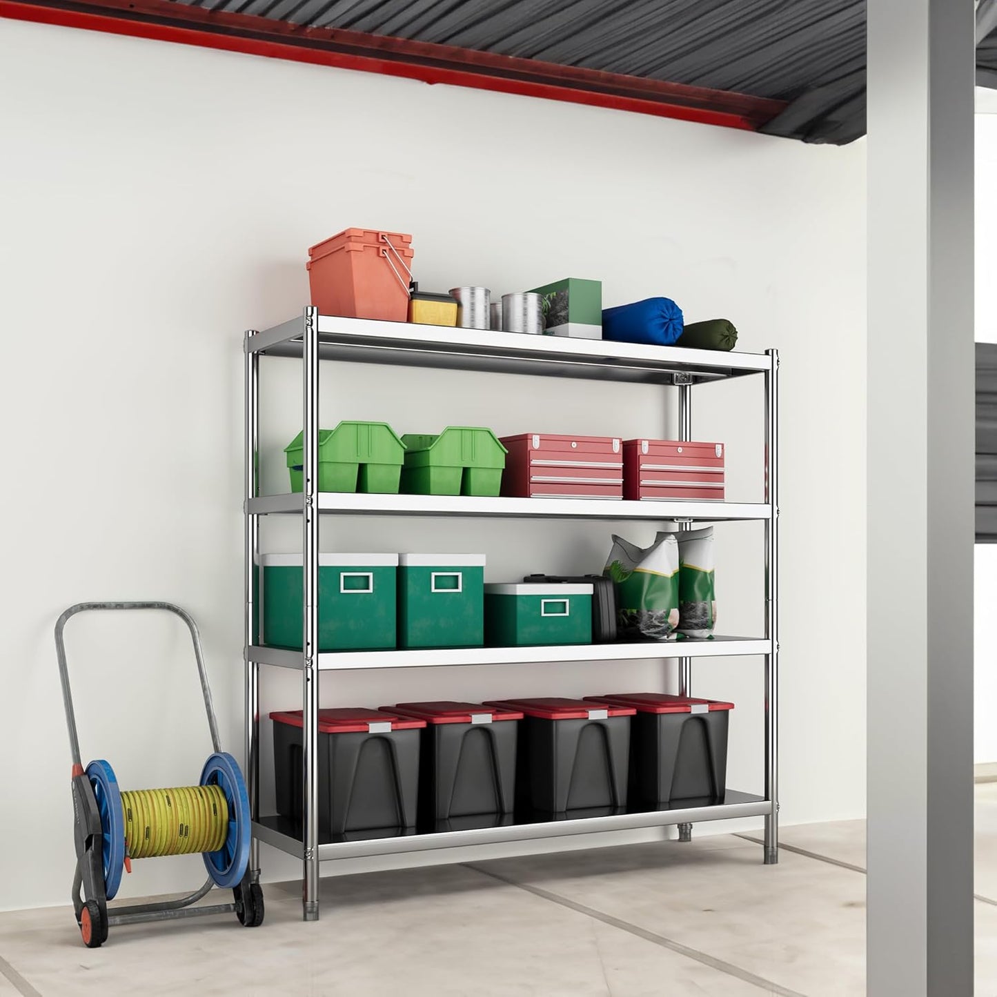 YITAHOME NSF Stainless Steel Shelves, 60"*18"*60" 4 Tier Storage Shelf, Heavy Duty Shelving for Kitchen Garage Office Restaurant Warehouse, 201 Bright Silver