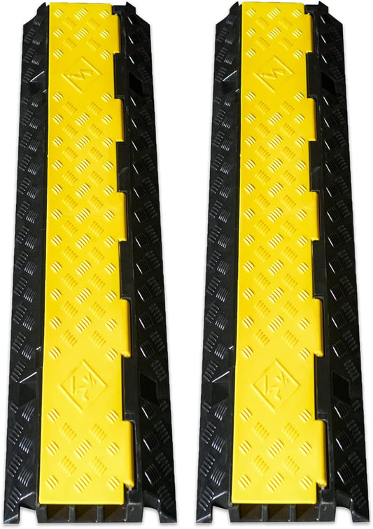 CXRCY Cable Ramp 2 Pack of 3 Channel PVC Rubber Cable Protector, 44000lbs Capacity Heavy Duty Speed Bumps Hose Cord Protector Ramps for Wire Hose Pipe Hider Driveway Outdoor
