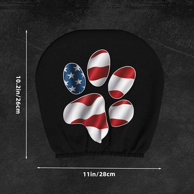 Dujiea 2 Pack USA Paw America Flag Car Headrest Covers, Universal Soft Car Seat Head Rest Cover Protector, Vehicle Accessories Fabric Headrest Cover for Cars Vans Trucks