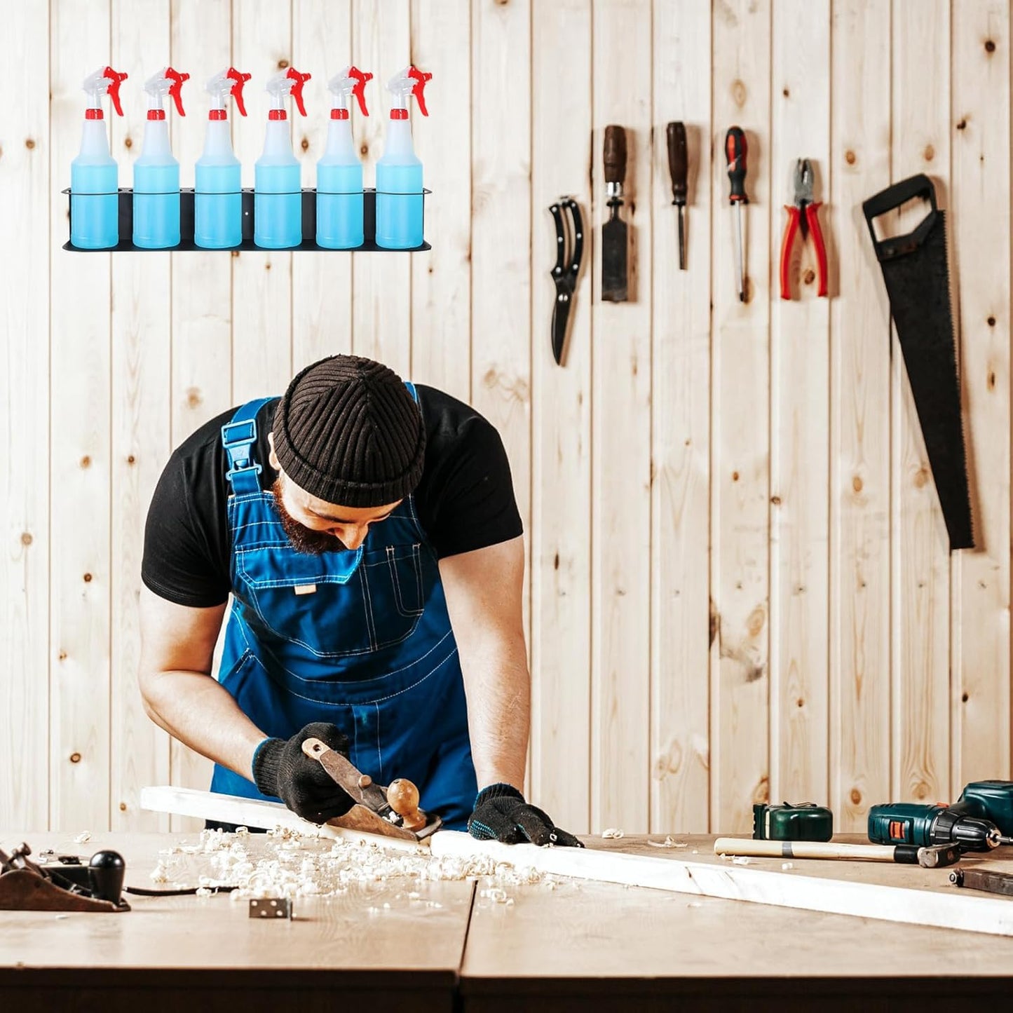 Therwen 2 Pcs 6 Holes All Purpose Steel Spray Bottle Holder Heavy Duty Can Holder Rack Organizer Easy Install Wall Mount Paint Spray Bottle Organizer Storage Rack for Garage Home Workspace(Black)