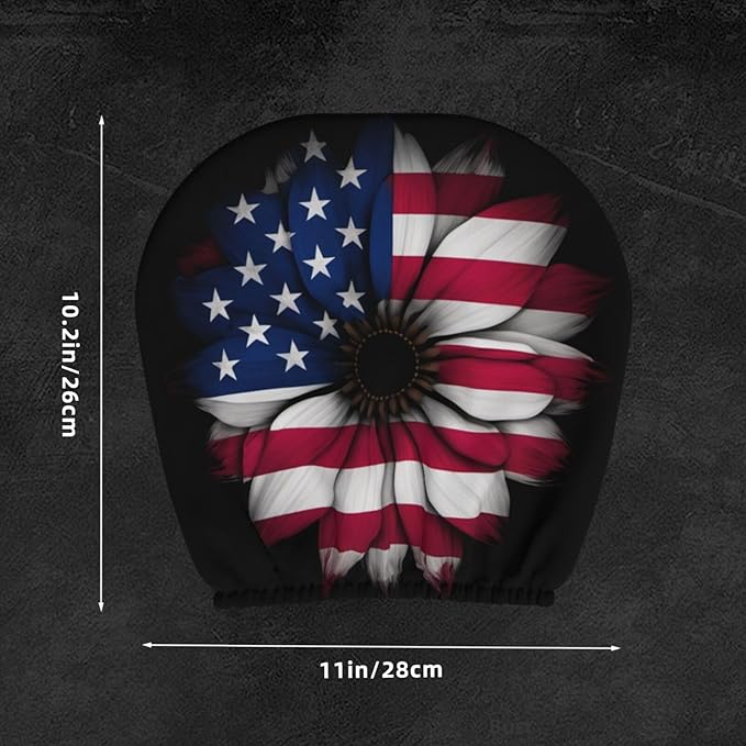 Dujiea 2 Pack American Flag Daisy Car Headrest Covers, Universal Soft Car Seat Head Rest Cover Protector, Vehicle Accessories Fabric Headrest Cover for Cars Vans Trucks