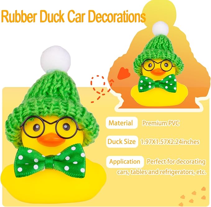 Car Rubber Duck Ornament, Winter Duck Car Dashboard Decoration with Mini Beanie Hat Bow Tie and Glasses(C7)