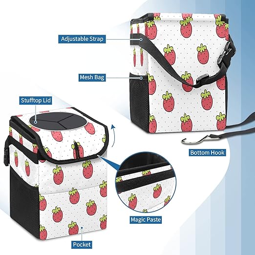 Car Trash Can Lovely Strawberry Auto Garbage Bag Car Trash Can with Lid Leak-Proof Car Storage Bag Garbage Bag Hanging for Headrest Collapsible and Portable with Storage Mesh Pocket