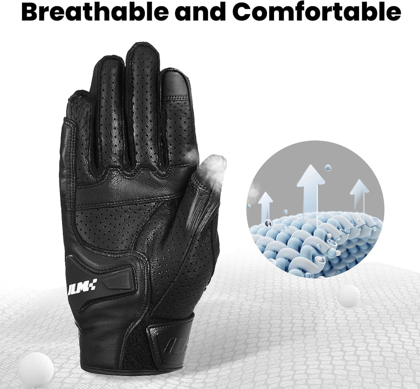 ILM Goatskin Leather Motorcycle Motorbike Powersports Racing Gloves Touchscreen for Men and Women Model DN01(M, Black Perforated)
