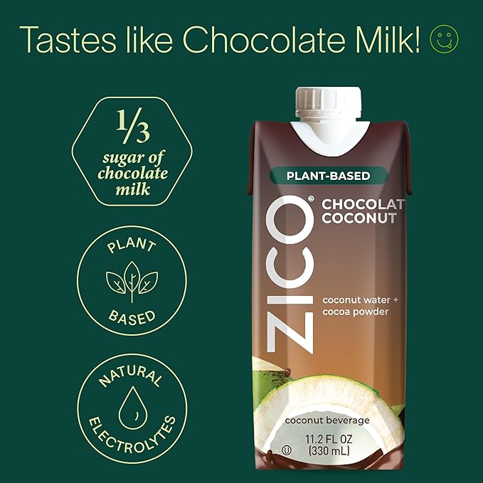 Zico Chocolate Coconut Water, Dairy-free, Plant-based, tastes like Chocolate Milk, 11.2 Fl Oz (Pack of 12)