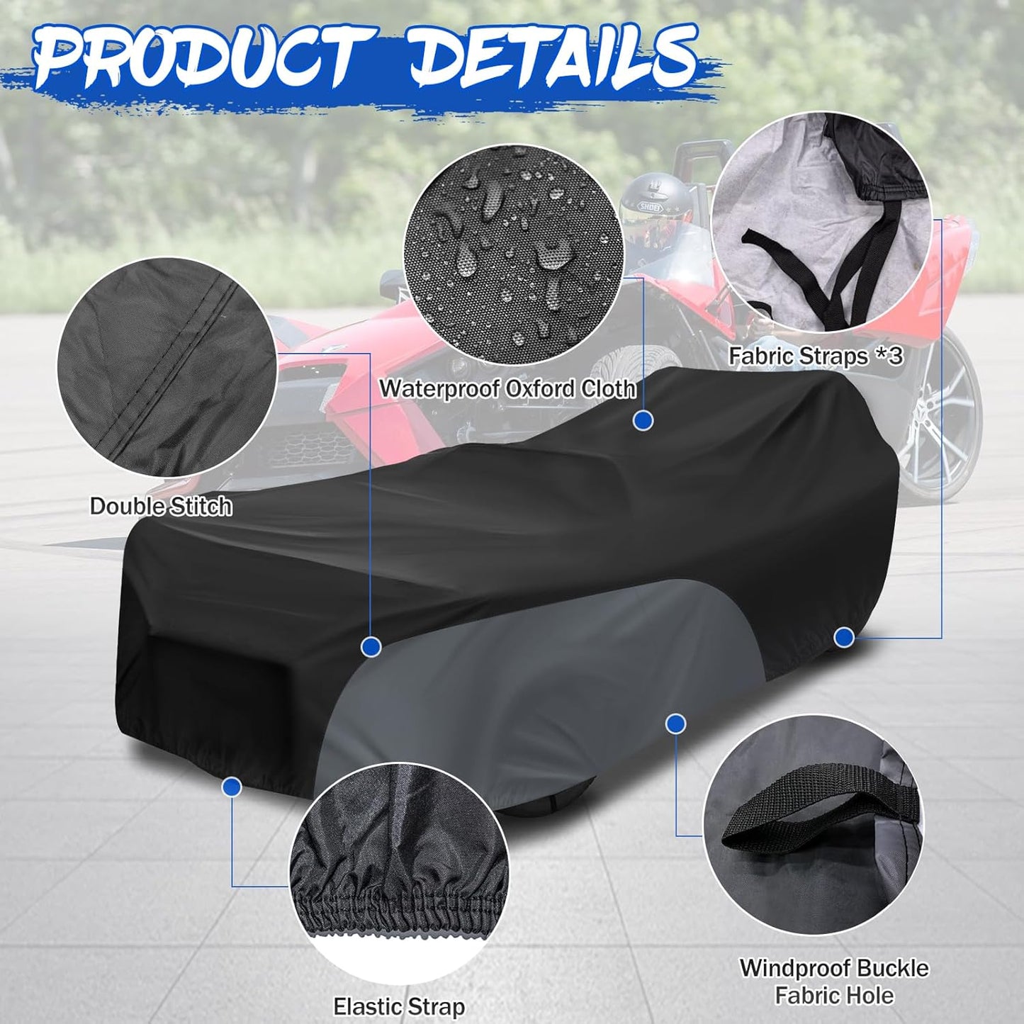 Polaris Slingshot Cover, Waterproof Windproof Sunproof Outdoor Protection Compatible with Slingshot/S/SL/SLR/SLR LE, with Reflective Strips, Black&Grey