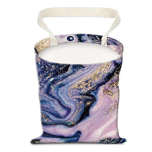 Car Trash Can, Hanging Garbage Bin for Men and Women, Cute Car Organizer and Storage Bag, Canvas Vehicle Trash Can Bag Easy-to-Install Luxuious Purple Marble