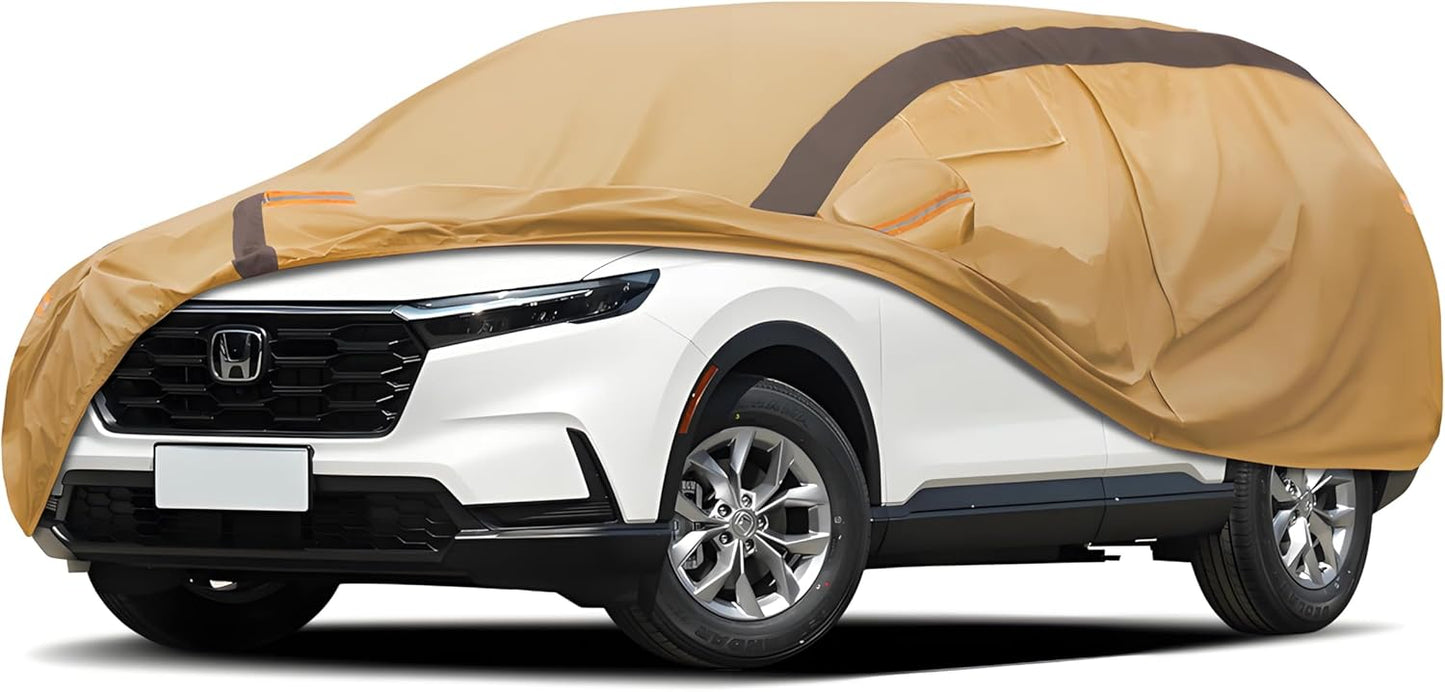 CRV Car Covers Waterproof All Weather Compatible with Honda CRV(1997-2024), Outdoor Anti-UV Sun Rain Protection Full Exterior Cover (Camel with Brown)