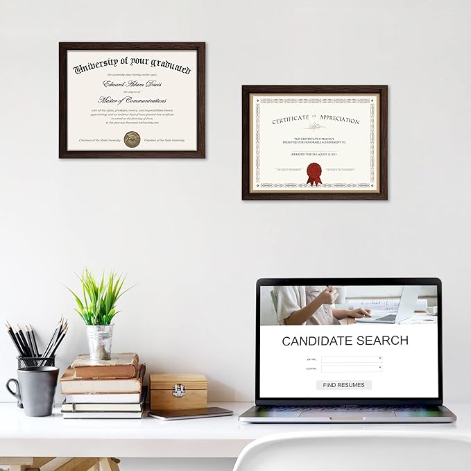 upsimples Certificate Frame with High Definition Glass, 8.5 by 11 Picture Diploma Document Frames for Wall and Tabletop, Brown 5 Pack